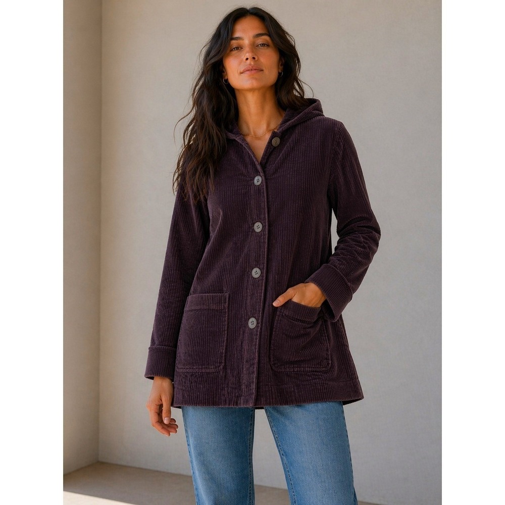 J.Jill Heritage Coat Women Small Petite Purple Tumbled Cord Barn Hooded